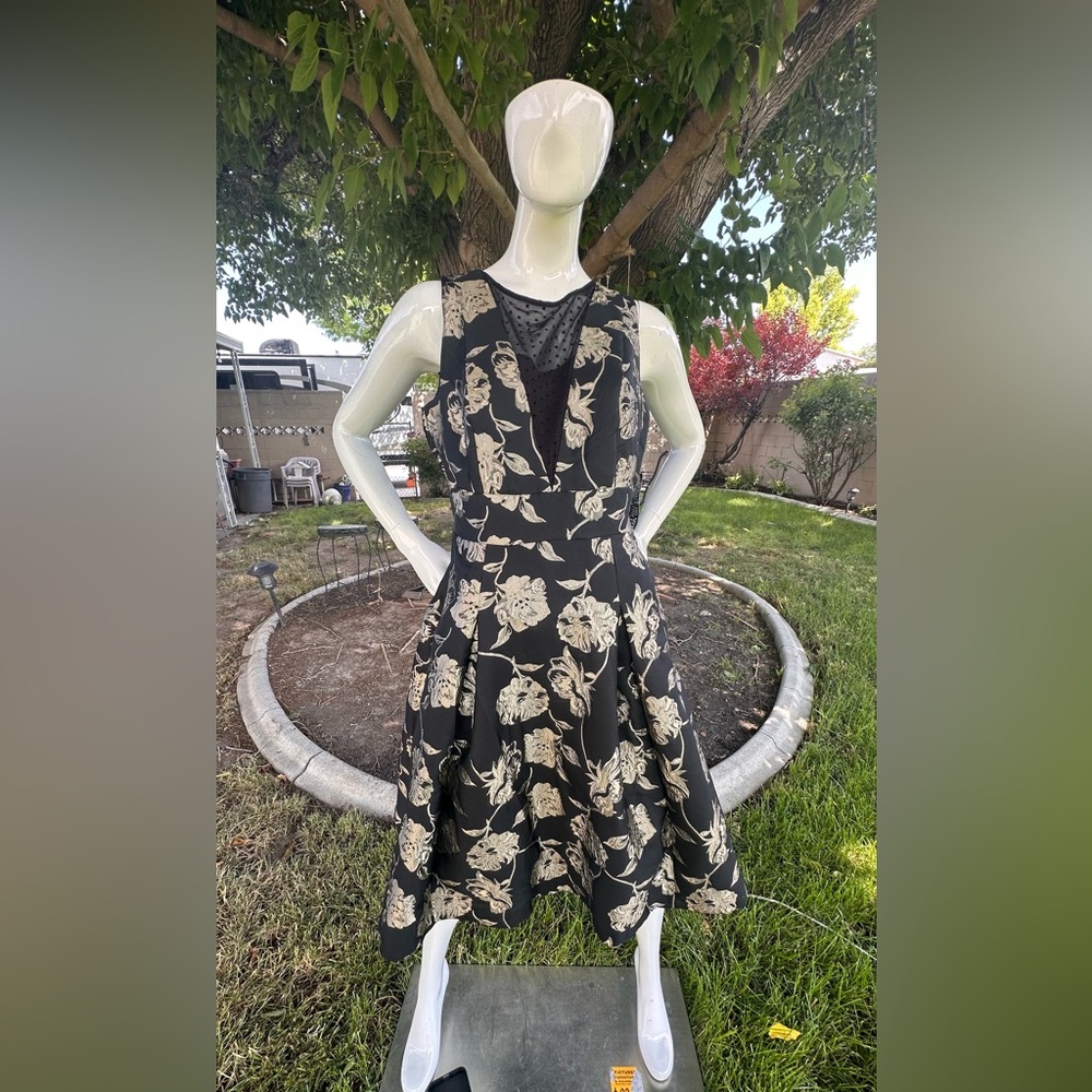 New York & Company Cream Tan Fit and Flare Midi Dress
